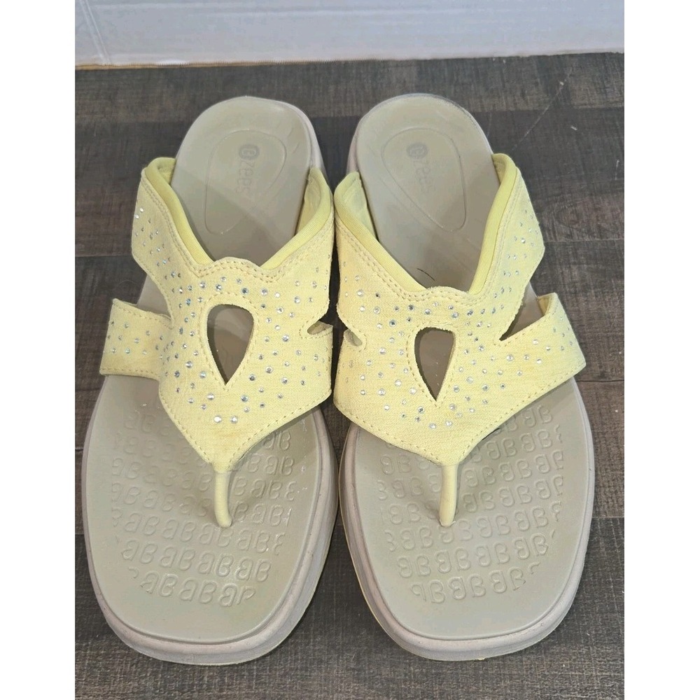 Womens BZees Nola Bright Yellow Rhinestone Thong Sandals Size 9